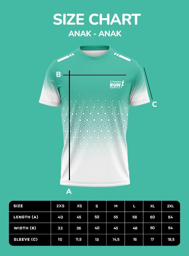 Size chart jersey anak-anak Surplus Run
